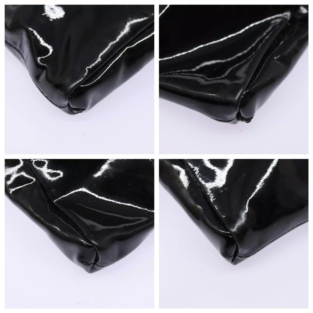 CELINE Chain Shoulder Bag Enamel Black Silver Auth - Picture 14 of 15